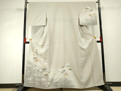 平和屋着物●訪問着 友禅 人物浜松風景文 暈し染め 金彩 正絹 逸品 未使用 AABF2998cs
