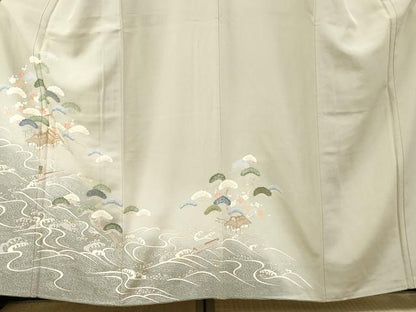 平和屋着物●訪問着 友禅 人物浜松風景文 暈し染め 金彩 正絹 逸品 未使用 AABF2998cs