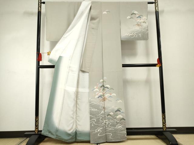 平和屋着物●訪問着 友禅 人物浜松風景文 暈し染め 金彩 正絹 逸品 未使用 AABF2998cs