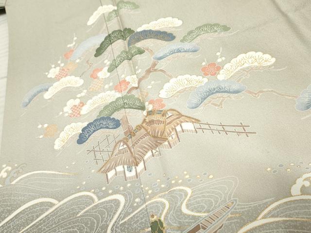 平和屋着物●訪問着 友禅 人物浜松風景文 暈し染め 金彩 正絹 逸品 未使用 AABF2998cs
