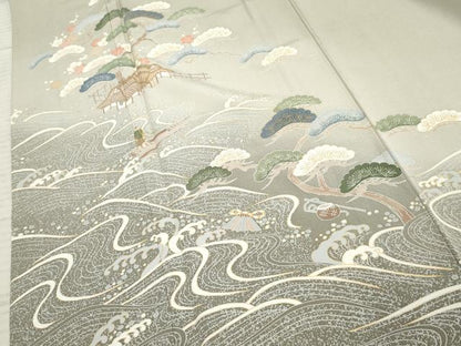 平和屋着物●訪問着 友禅 人物浜松風景文 暈し染め 金彩 正絹 逸品 未使用 AABF2998cs