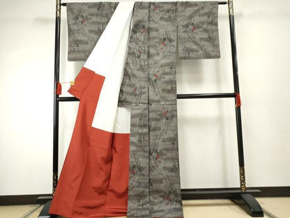 平和屋着物●本場大島紬 泥染め カタス9マルキ 枝花文 正絹 逸品 AABF2999cs