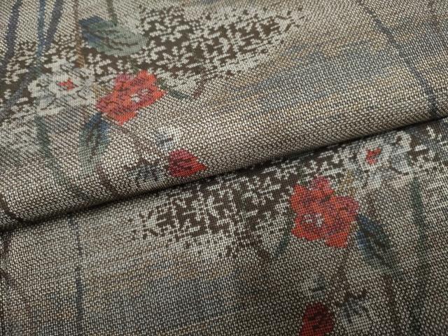平和屋着物●本場大島紬 泥染め カタス9マルキ 枝花文 正絹 逸品 AABF2999cs