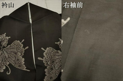平和屋着物●本場大島紬　泥染め　地空き　割込み絣　舞蝶文　正絹　逸品　AABF3001cs