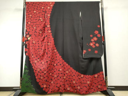 平和屋着物●豪華振袖 笹梅文 金彩 正絹 逸品 AABF3002cs