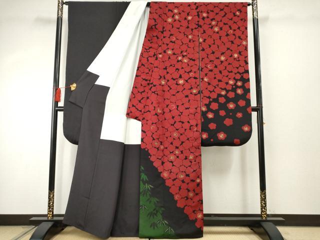 平和屋着物●豪華振袖 笹梅文 金彩 正絹 逸品 AABF3002cs