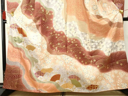 平和屋着物●豪華振袖 駒刺繍 佐賀錦 地紙花文 暈し染め 金糸 金彩 正絹 逸品 AABF3012cs