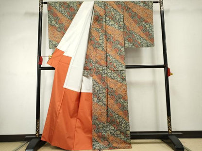 平和屋着物●本場染大島紬 更紗花唐草文 正絹 逸品 未使用 AABF3014cs
