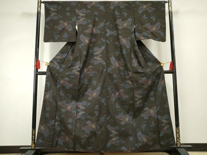 平和屋着物●本場大島紬 地空き 一元7マルキ 短冊花文 黒地 正絹 逸品 AABF3018cs