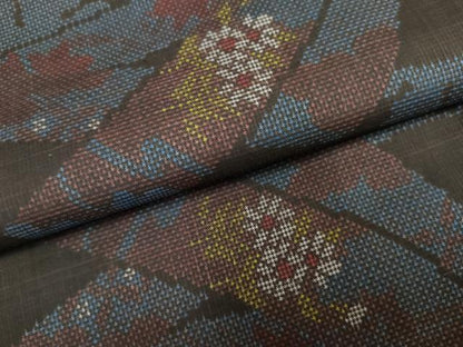 平和屋着物●本場大島紬 地空き 一元7マルキ 短冊花文 黒地 正絹 逸品 AABF3018cs