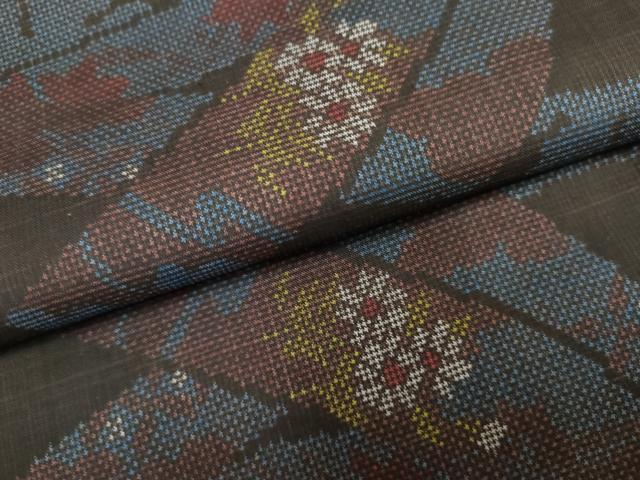 平和屋着物●本場大島紬 地空き 一元7マルキ 短冊花文 黒地 正絹 逸品 AABF3018cs
