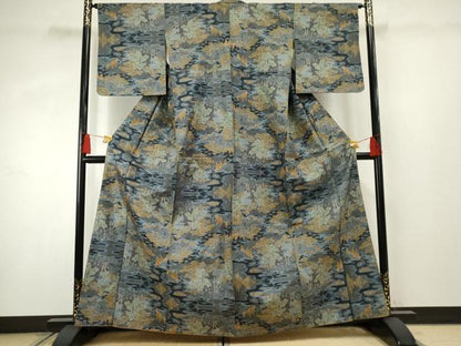 平和屋着物●本場大島紬 一元7マルキ 樹林風景文 正絹 逸品 AABF3019cs