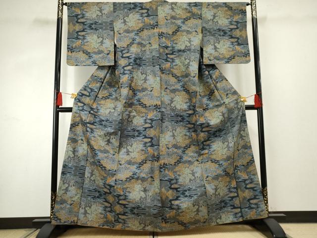 平和屋着物●本場大島紬 一元7マルキ 樹林風景文 正絹 逸品 AABF3019cs