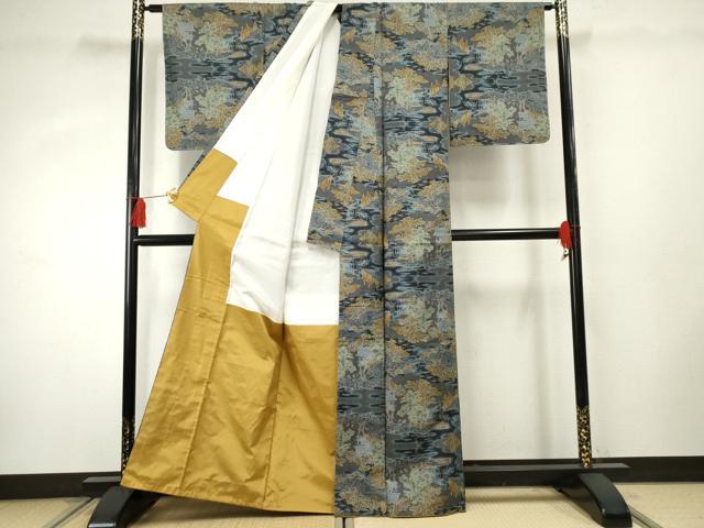 平和屋着物●本場大島紬 一元7マルキ 樹林風景文 正絹 逸品 AABF3019cs