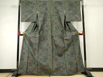 平和屋着物●本場大島紬 更紗花文 正絹 逸品 未使用 AABF3020cs