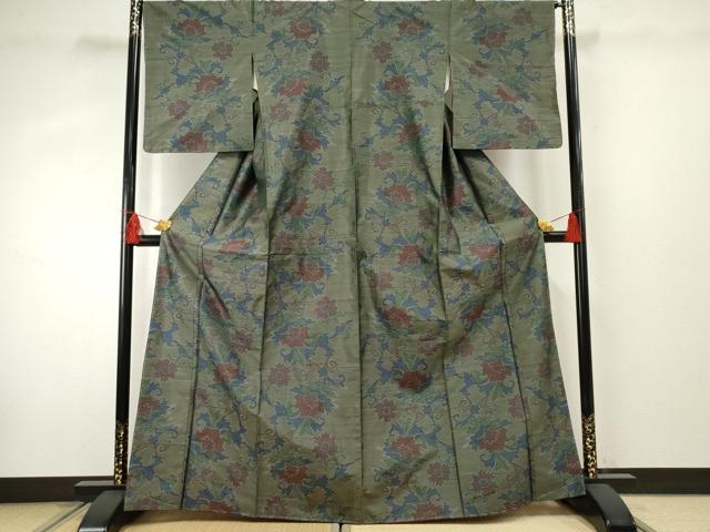 平和屋着物●本場大島紬 更紗花文 正絹 逸品 未使用 AABF3020cs
