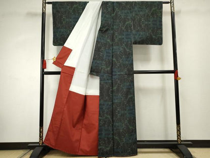 平和屋着物●本場大島紬 一元7マルキ エ霞枝花文 黒地 正絹 逸品 未使用 AABF3021cs