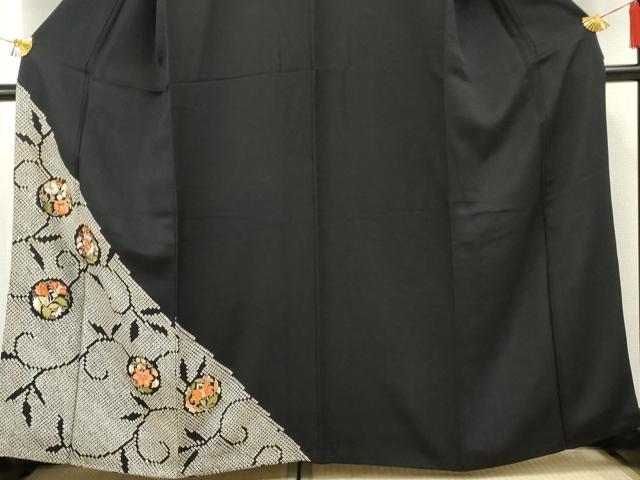 平和屋着物●訪問着 絞り 刺繍 更紗花文 黒地 正絹 逸品 AABF3025cs