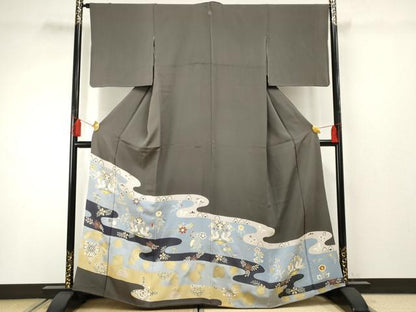 平和屋着物●豪華色留袖 友禅 双鳥枝花文 金彩 正絹 逸品 AABF3029cs