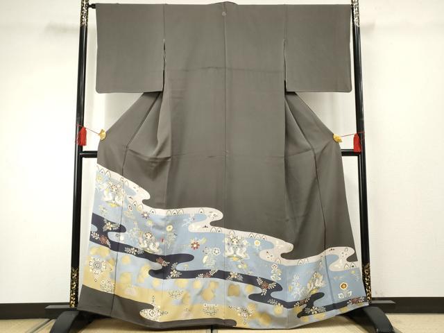 平和屋着物●豪華色留袖 友禅 双鳥枝花文 金彩 正絹 逸品 AABF3029cs
