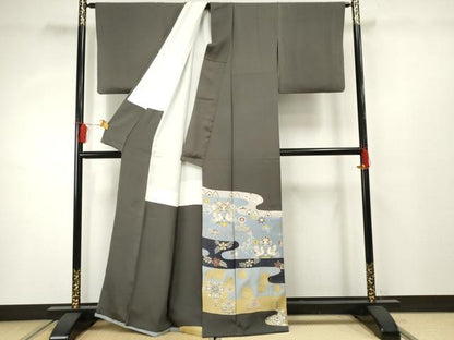 平和屋着物●豪華色留袖 友禅 双鳥枝花文 金彩 正絹 逸品 AABF3029cs