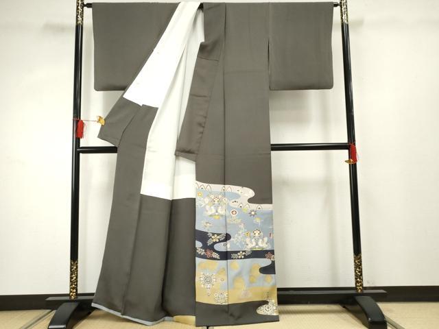 平和屋着物●豪華色留袖 友禅 双鳥枝花文 金彩 正絹 逸品 AABF3029cs