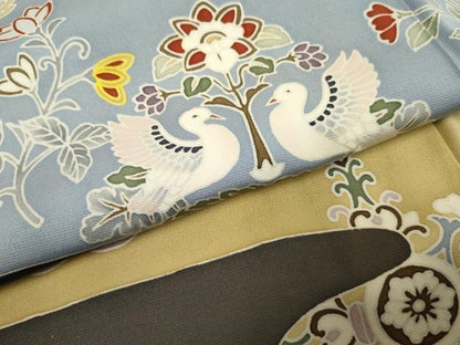 平和屋着物●豪華色留袖 友禅 双鳥枝花文 金彩 正絹 逸品 AABF3029cs
