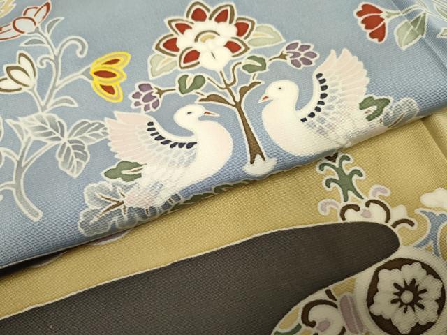 平和屋着物●豪華色留袖 友禅 双鳥枝花文 金彩 正絹 逸品 AABF3029cs