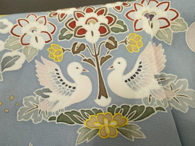 平和屋着物●豪華色留袖 友禅 双鳥枝花文 金彩 正絹 逸品 AABF3029cs