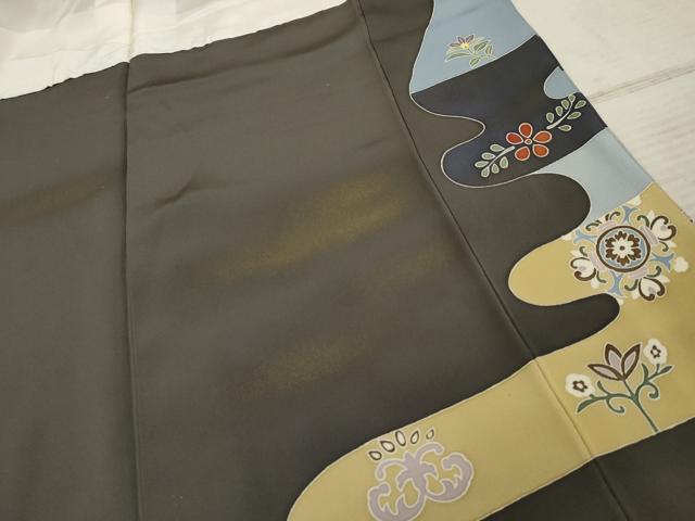平和屋着物●豪華色留袖 友禅 双鳥枝花文 金彩 正絹 逸品 AABF3029cs