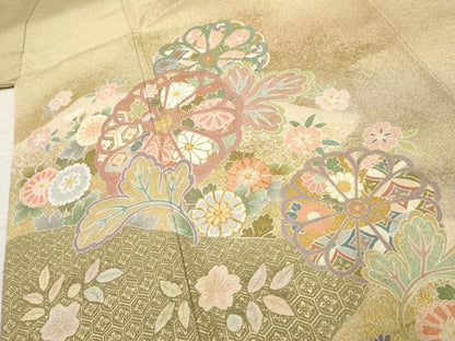 平和屋着物●訪問着 駒刺繍 地紙吉祥花松文 暈し染め 金彩 正絹 逸品 AABF3031cs