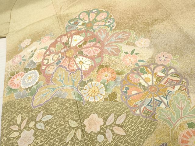 平和屋着物●訪問着 駒刺繍 地紙吉祥花松文 暈し染め 金彩 正絹 逸品 AABF3031cs