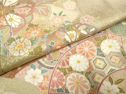 平和屋着物●訪問着 駒刺繍 地紙吉祥花松文 暈し染め 金彩 正絹 逸品 AABF3031cs