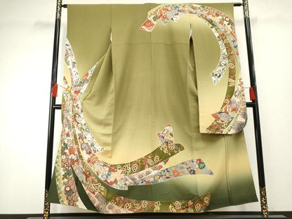 平和屋着物●豪華振袖 蔓帯鳳凰草花文 暈し染め 金彩 正絹 逸品 AABF3032cs