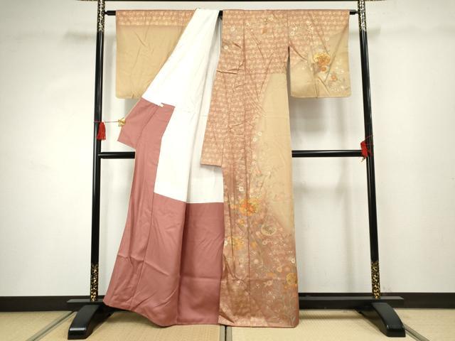 平和屋着物●訪問着 作家物 暈し染め 草花文 金彩 正絹 逸品 AABF3034cs