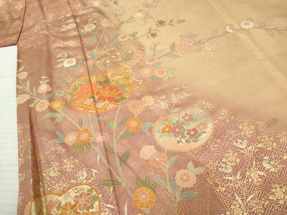 平和屋着物●訪問着 作家物 暈し染め 草花文 金彩 正絹 逸品 AABF3034cs