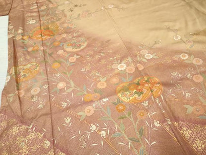 平和屋着物●訪問着 作家物 暈し染め 草花文 金彩 正絹 逸品 AABF3034cs