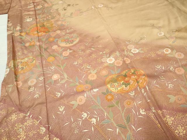 平和屋着物●訪問着 作家物 暈し染め 草花文 金彩 正絹 逸品 AABF3034cs