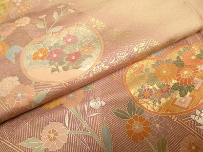 平和屋着物●訪問着 作家物 暈し染め 草花文 金彩 正絹 逸品 AABF3034cs