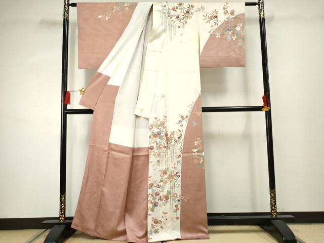 平和屋着物●訪問着 友禅 作家物 泰三 枝花文 正絹 逸品 AABF3036cs