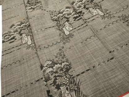 平和屋着物●本場大島紬 泥染め カタス9マルキ 陶器花松文 正絹 逸品 AABF3038cs