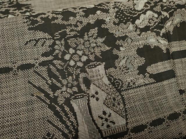 平和屋着物●本場大島紬 泥染め カタス9マルキ 陶器花松文 正絹 逸品 AABF3038cs