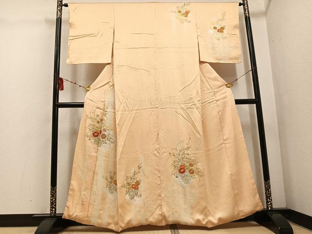 平和屋着物■訪問着 駒刺繍 絞り 飾花文 金彩 正絹 逸品 AABF3062ph