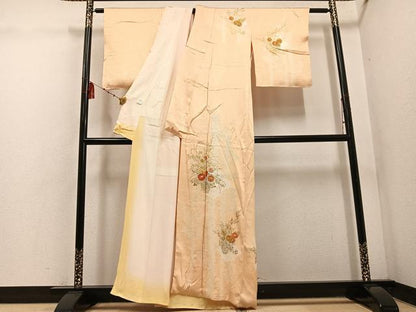 平和屋着物■訪問着 駒刺繍 絞り 飾花文 金彩 正絹 逸品 AABF3062ph