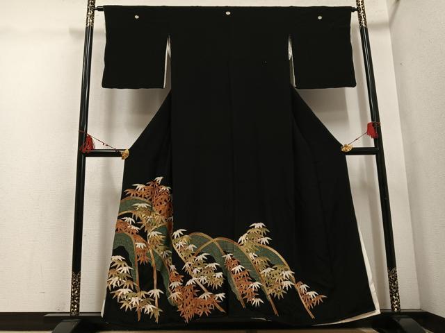 平和屋着物■豪華黒留袖 駒刺繍 笹文 金彩 正絹 逸品 AABF3065ph