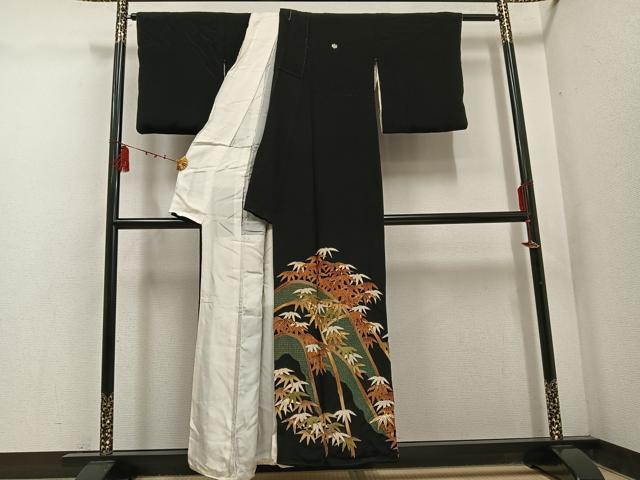 平和屋着物■豪華黒留袖 駒刺繍 笹文 金彩 正絹 逸品 AABF3065ph