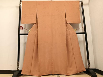 平和屋着物■上質な色無地 草花地紋 江戸茶色 お召縮緬 正絹 逸品 AABF3067ph