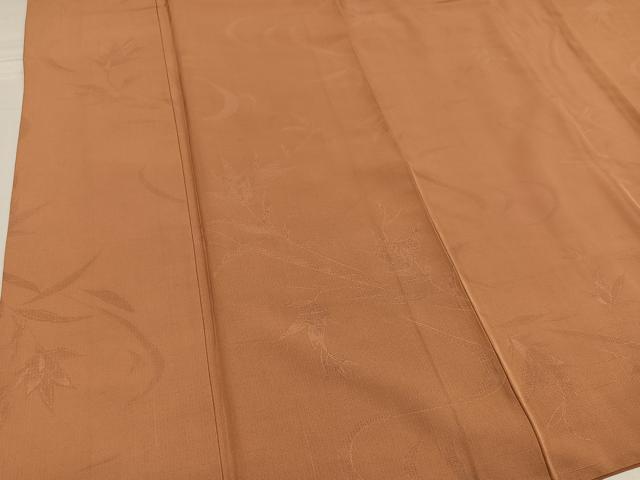 平和屋着物■上質な色無地 草花地紋 江戸茶色 お召縮緬 正絹 逸品 AABF3067ph
