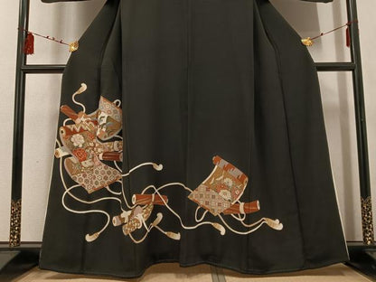 平和屋着物■豪華黒留袖 草花絵巻文 金彩 正絹 逸品 AABF3110ph
