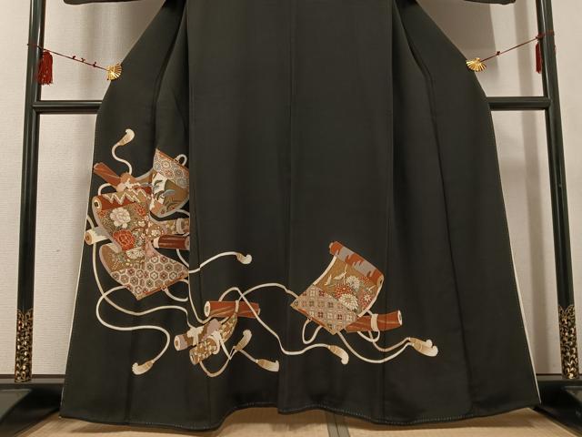 平和屋着物■豪華黒留袖 草花絵巻文 金彩 正絹 逸品 AABF3110ph